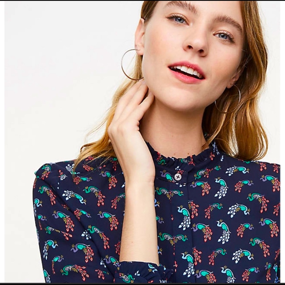 Loft Peacock Utility Ruffle Blouse